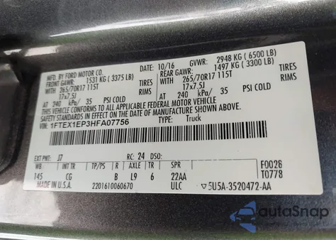 2017 Ford F-150 Xl z USA, uszkodzony, nr VIN 1FTEX1EP3HFA07756